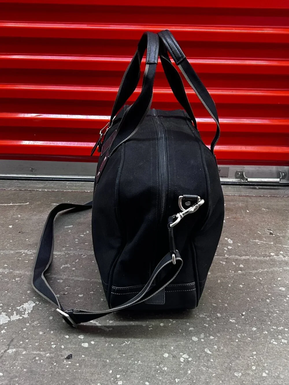 Coach black duffle bag canvas leather trim weekender travel gym bag unisex - Picture 6 of 14